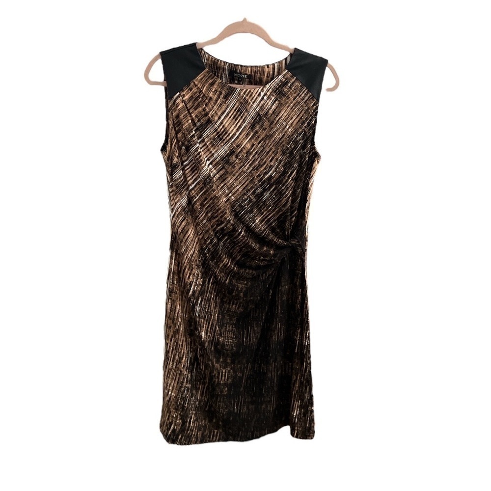 Nic+Zoe Sleeveless Faux Leather Gathered Front Dress | Brown/Black | Medium
